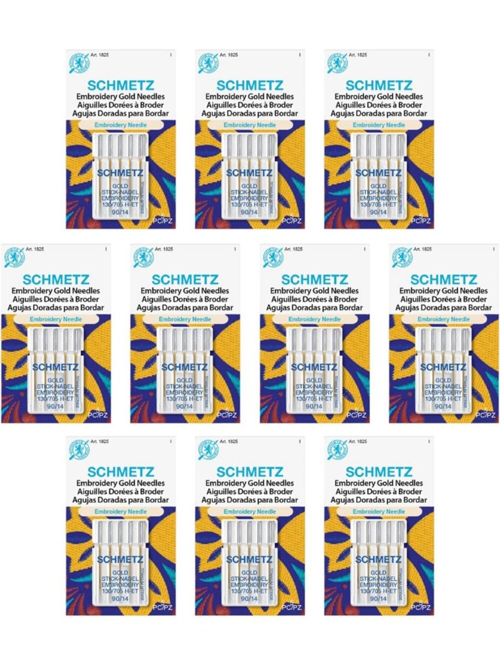 Titanium Coated Embroidery Sewing Machine Needles - Size 90/14, 10-Pack